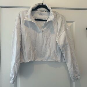 Aerie Cropped White Button Quarter Pullover Sweatshirt Sz XS